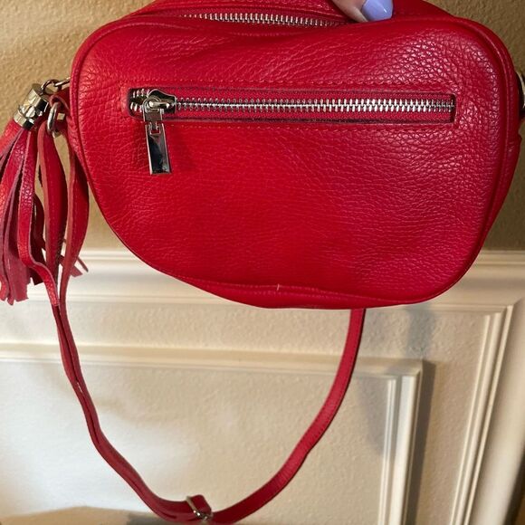 Vintage Red Leather Crossbody Purse Made In Italy - Picture 16 of 16